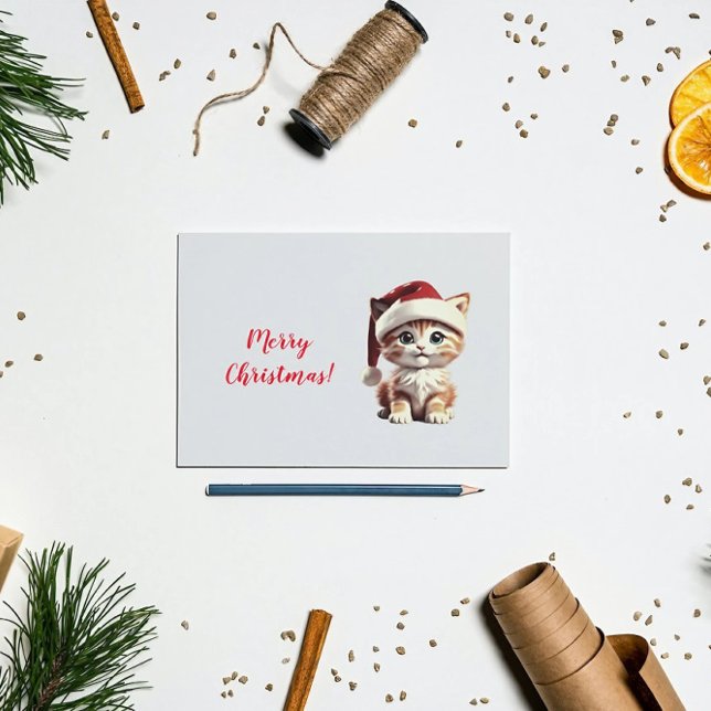 Cartão Postal Gato bonito com chapéu de Natal (Criador carregado)