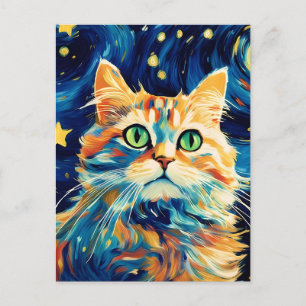 Cartão Postal Gato bonito com estrelas