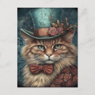 Cartão Postal Gato bonito com um sofisticado azul