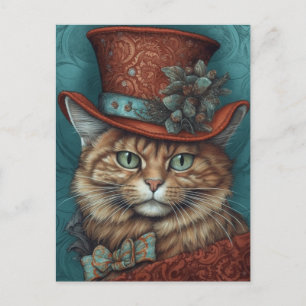 Cartão Postal Gato bonito com um sofisticado vermelho