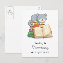 Cartão Postal Gato Bonito em cima de uma Cotação de Leitura da P