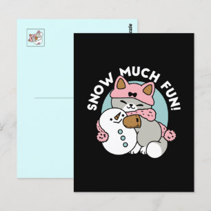 Cartão Postal Gato Bonito em Neve Gear com Arte Snowman