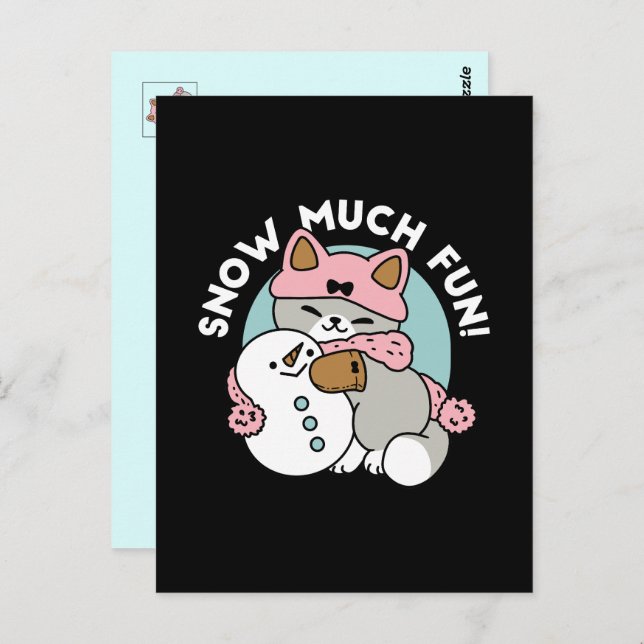 Cartão Postal Gato Bonito em Neve Gear com Arte Snowman (Frente/Verso)