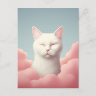 Cartão Postal Gato Branco Adormecido Nas Nuvens