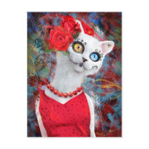 Gato branco com rosas