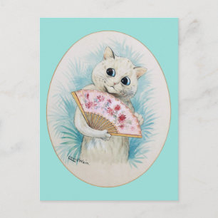 Cartão Postal Gato Branco com Ventilador, Louis Wain