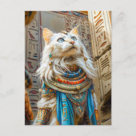 Cartão Postal Gato Branco como Sacerdote Alto em Trona