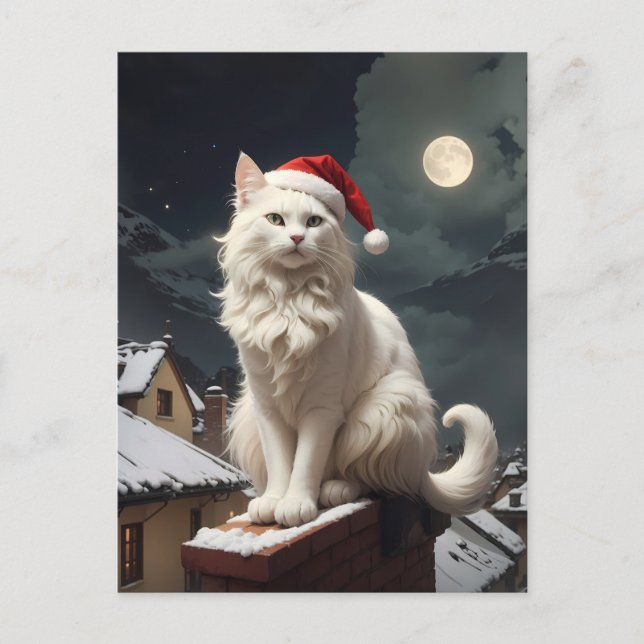 Cartão Postal gato branco de natal (Frente)