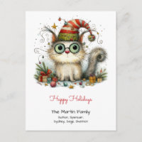 Gato Branco Fofo em uma Touca de Meia Feliz Natal