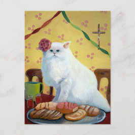 Cartão Postal Gato Branco Inspirado pelo Pessoal Mexicano