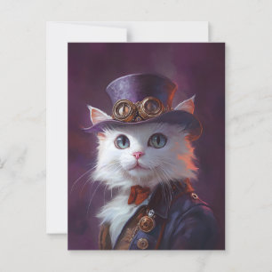 Cartão Postal Gato Branco na fantasia Steampunk