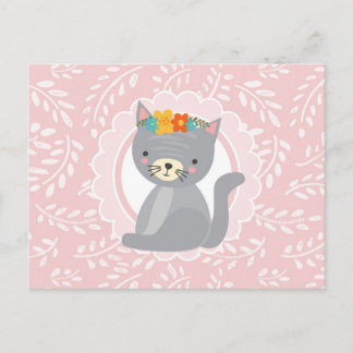 Cartão Postal Gato Branco Rosa-Rosa Gato-de-Cinza-branca