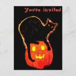 Cartão Postal Gato Brilhante De Halloween Preto No Topo Da Abóbo