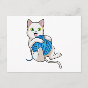 Cartão Postal Gato Brincando com Lã