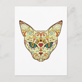 Cartão Postal Gato Caveira Açucarada - Desenho de Tatuagem