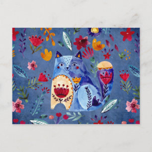 Cartão Postal Gato Cheeky no Jardim Flor