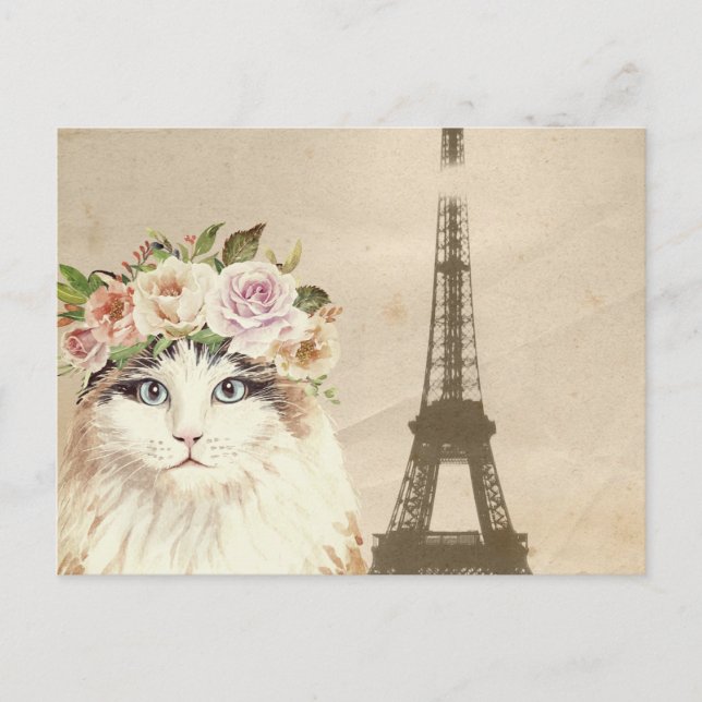 Cartão Postal Gato Chique & Torre Eiffel (Frente)