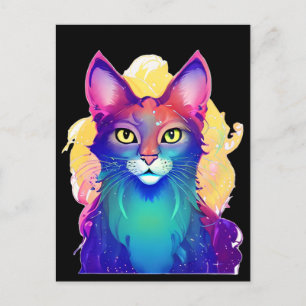 Cartão Postal Gato Colorido Amarelo