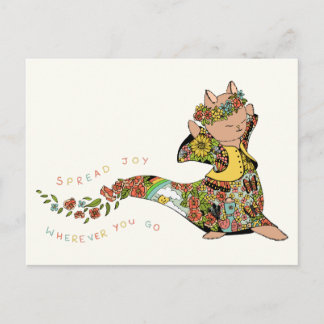 Cartão Postal Gato Colorido Bonito Espalha Joy Citação Floral Fa