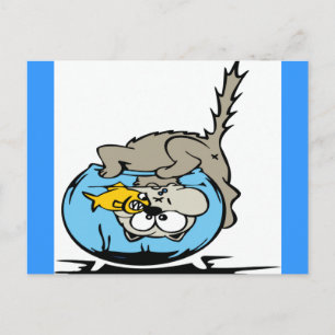 Cartão Postal Gato com a cabeça presa num aquário