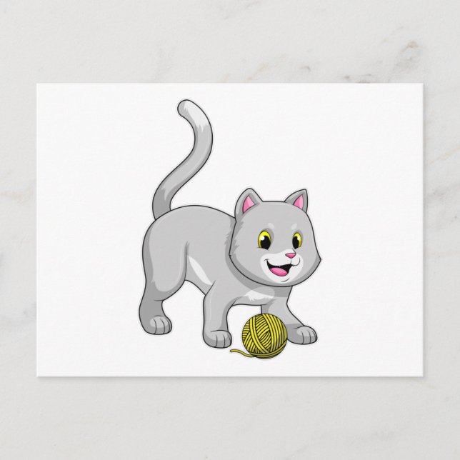 Cartão Postal Gato com bola de fio de lã (Frente)