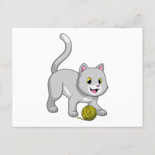 Cartão Postal Gato com bola de lã