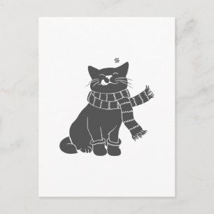 Cartão Postal Gato com cachecol de beleza - Escolha a cor de fun