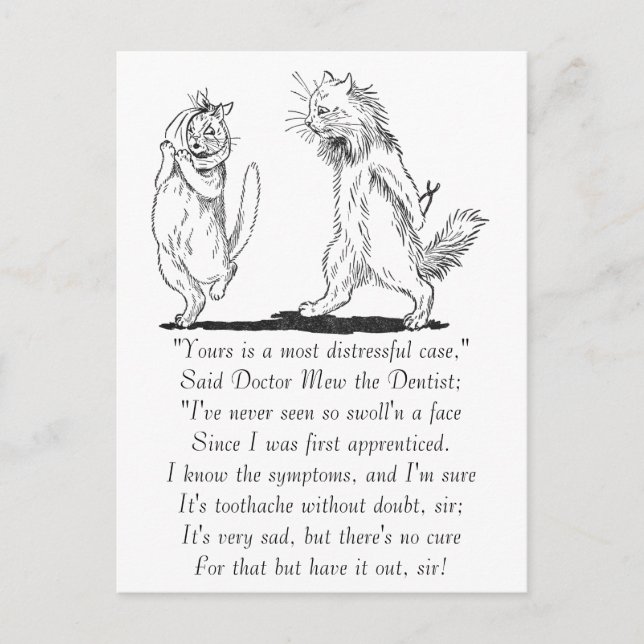 Cartão Postal Gato com Dentista de Dores de Dente (Frente)