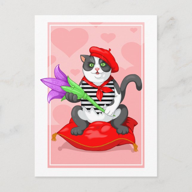 Cartão Postal gato com flor (Frente)