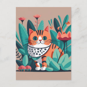 Cartão Postal Gato com Flores