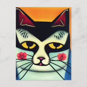 Cartão Postal Gato com Flores na Colagem de Cheeks