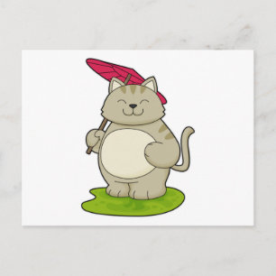 Cartão Postal Gato com Guarda-Chuva