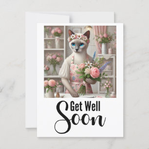 Cartão Postal Gato com muitas flores Melhoras logo