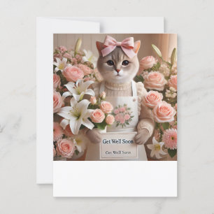 Cartão Postal Gato com muitas flores Melhoras logo 