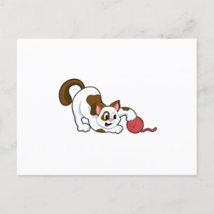 Cartão Postal Gato com novelo de lã