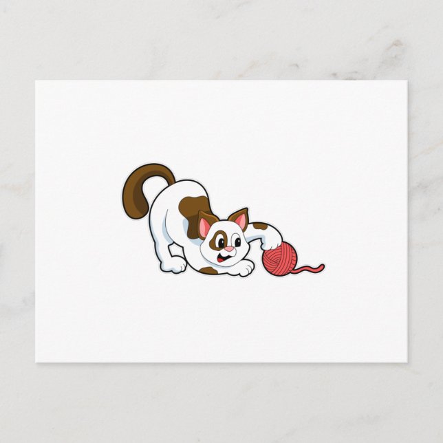 Cartão Postal Gato com novelo de lã (Frente)