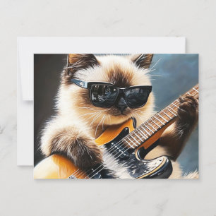 Cartão Postal Gato com óculos de sol tocando violão