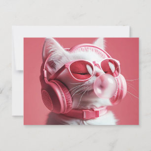Cartão Postal Gato com óculos de sol vestindo fone de ouvido