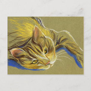 Cartão Postal Gato com Olhos Dourados - Desenho de Pastel