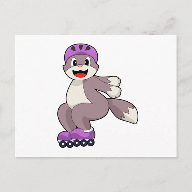 Cartão Postal Gato com patins de rodas (Frente)