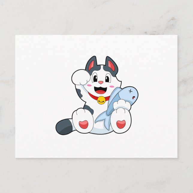 Cartão Postal Gato com Peixe (Frente)