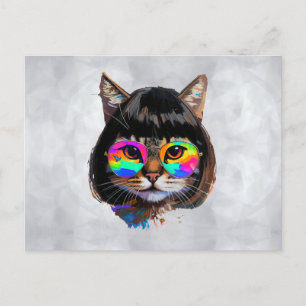 Cartão Postal Gato com Peruca + Óculos de Sol (Pintura #9)