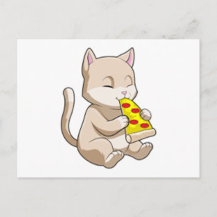 Cartão Postal Gato com pizza
