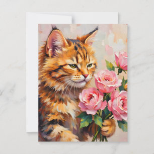 Cartão Postal Gato com Rosas