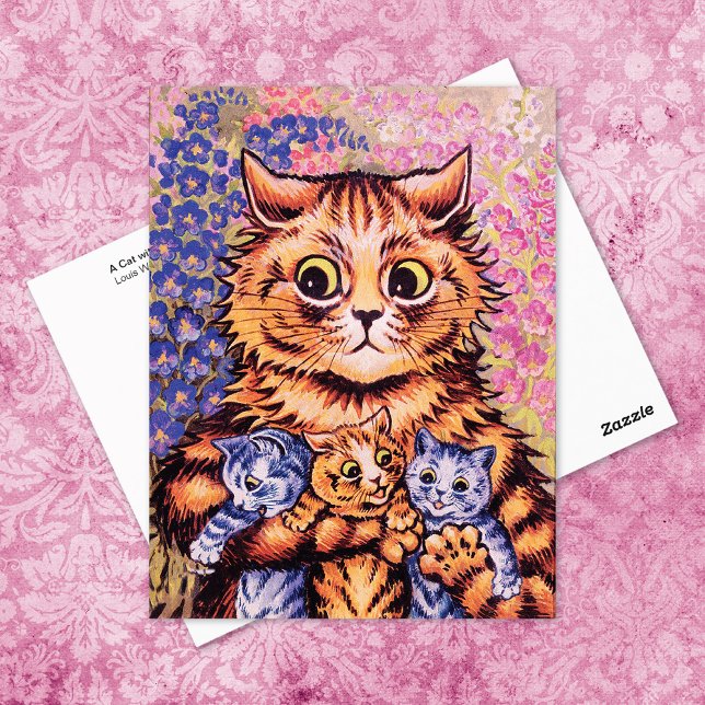 Cartão Postal Gato com seus gatinhos Louis Wain (Criador carregado)