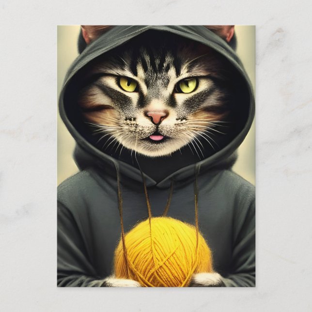 Cartão Postal Gato Com Uma Bola De Fios (Frente)