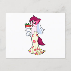 Cartão Postal Gato com vestido de noiva & Buquê de flores