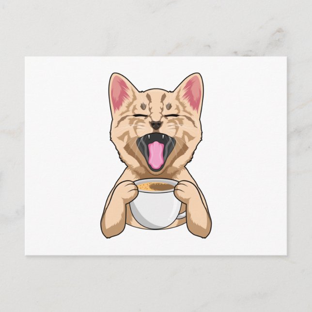 Cartão Postal Gato com Xícara de Café (Frente)