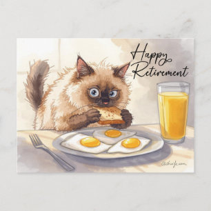 Cartão Postal Gato comendo o café da manhã Feliz Aposentadoria