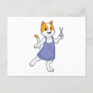 Cartão Postal Gato como Cabelereiro com Tesoura